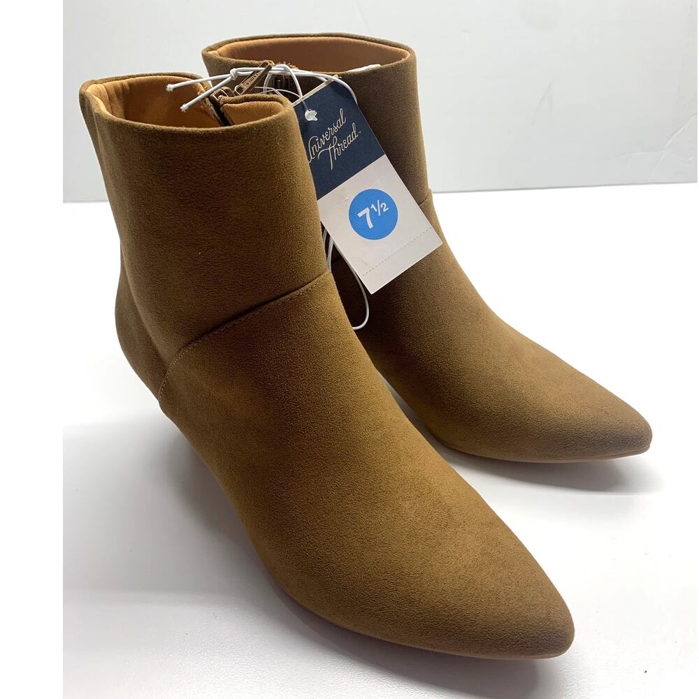 Kitten Heel Ankle Boots Sz 7.5 Faux Suede Brown NEW Universal Thread